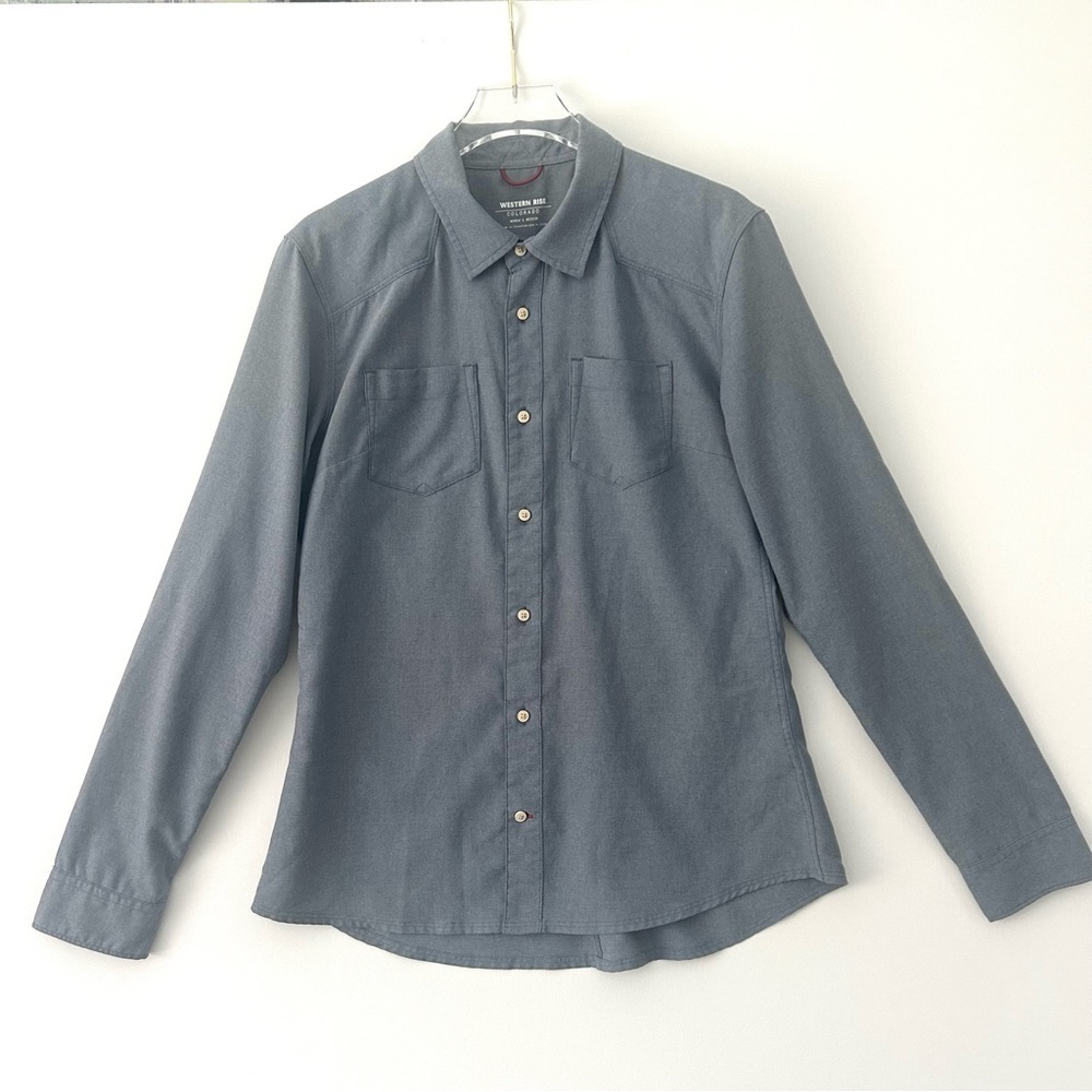 Western Rise Button Down Shirt Blouse Top Tech Travel Gorpcore Gray Size Medium - Picture 4 of 15